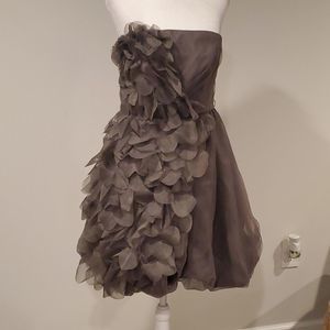 Vera Wang White grey mesh floral strapless evening dress, 8